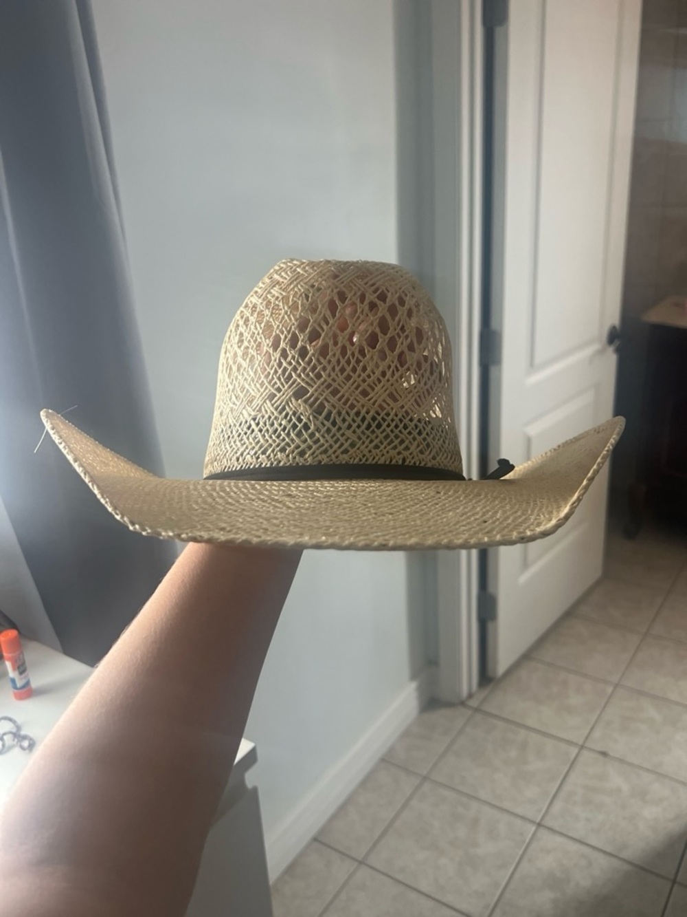 Straw Cowboy Hat with Black Band - Natural